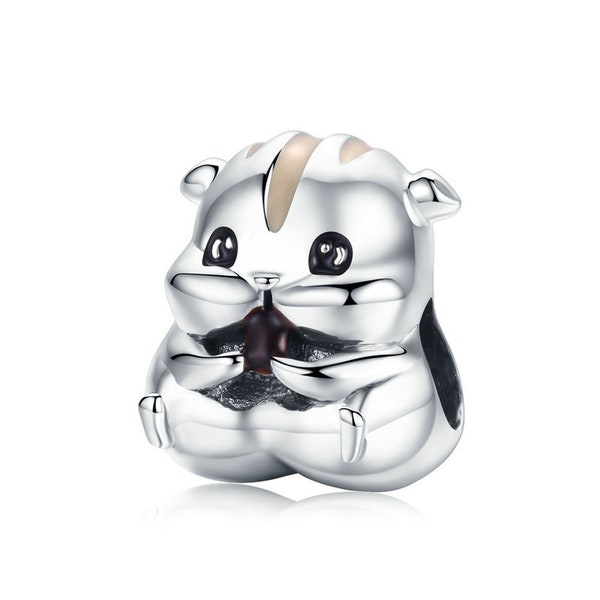 Hamster Charm Bead Pet Animal Compatible With Pandora Bracelets Genuine 925 Sterling Silver & Enamel