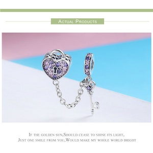 Cœur d'amour avec cadenas et porte-clés compatible avec un bracelet Pandora en argent sterling 925 véritable Zircone cubique image 4