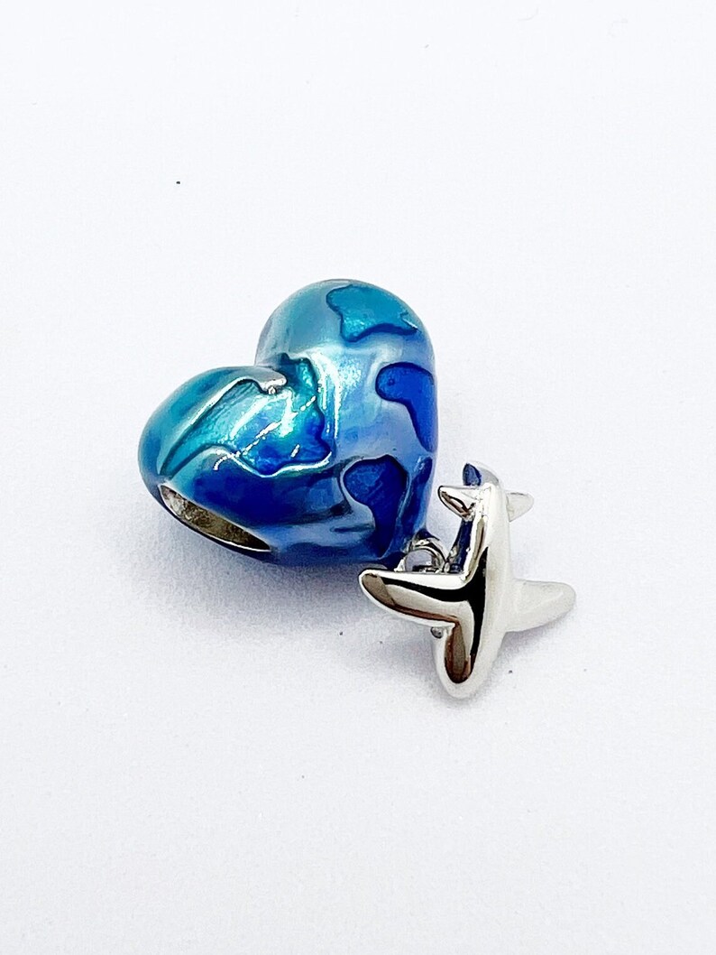 Travel Around The World Charm Bead Holiday Plane Love Heart Compatible With Pandora Bracelets Genuine 925 Sterling Silver image 2