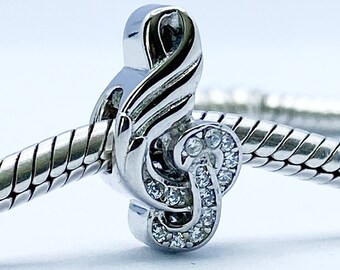 Musik Hinweis Flügel Charm Bead Violinschlüssel Musicial Kompatibel mit Pandora Armbänder Echt 925 Sterling Silber Cubic Zirkonia