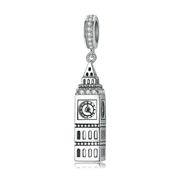 Pendentif à breloques Big Ben Love London compatible avec les bracelets Pandora Argent sterling 925 véritable avec zircone cubique