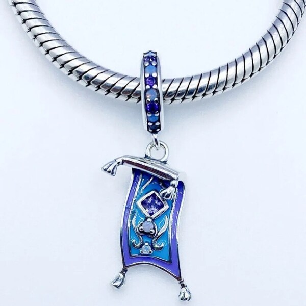 Aladdin Magic Carpet Dangle Charm Pendant Compatible With Pandora Bracelets With Cubic Zirconia Genuine 925 Sterling Silver