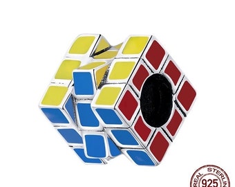 Rubik's Cube Charm perle rétro compatible avec les bracelets Pandora en argent sterling 925 véritable