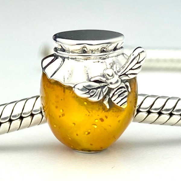 Honey Pot Charm Bead Honey Bee Queen Bumblebee Insect Compatible With Pandora Bracelets Genuine 925 Sterling Silver & Enamel