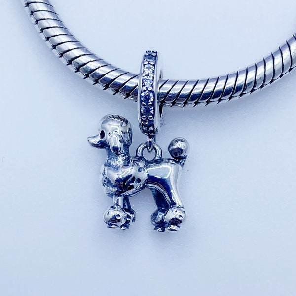 Poodle Dog Dangle Charm Puppy Pet Compatible With Pandora Bracelets Genuine 925 Sterling Silver & Cubic Zirconia