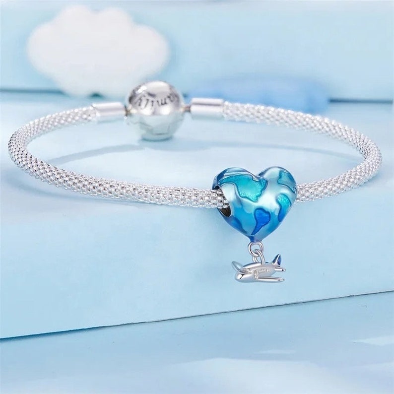 Travel Around The World Charm Bead Holiday Plane Love Heart Compatible With Pandora Bracelets Genuine 925 Sterling Silver image 7