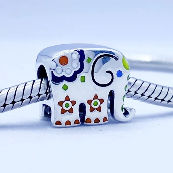 Thailand Happy Elephant Colourful Charm Bead Animal Compatible With Pandora Bracelets Genuine 925 Sterling Silver