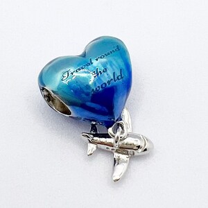 Travel Around The World Charm Bead Holiday Plane Love Heart Compatible With Pandora Bracelets Genuine 925 Sterling Silver image 3