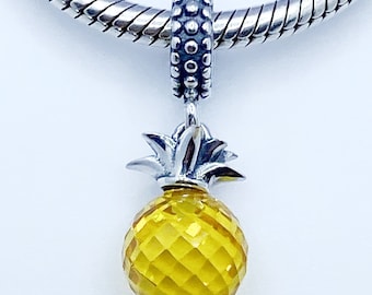 Pineapple Dangle Charm Pendant Fruit Compatible With Pandora Bracelets Genuine 925 Sterling Silver