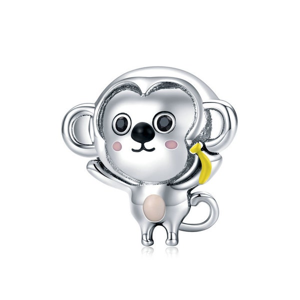 Cute Baby Monkey Charm Bead Ape With Banana Animal Compatible With Pandora Bracelets