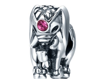 Lucky Elephant Charm Bead Animal With Cubic Zirconia Compatible With Pandora Bracelets Genuine 925 Sterling Silver