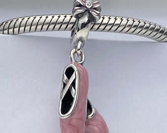 Ballet Shoes Dangle Charm Dance Pink Compatible With Pandora Bracelets Genuine 925 Sterling Silver