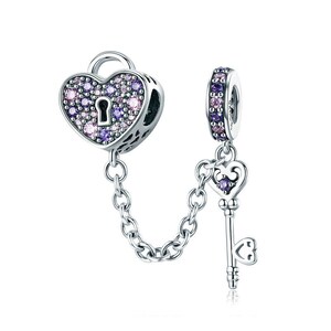 Cœur d'amour avec cadenas et porte-clés compatible avec un bracelet Pandora en argent sterling 925 véritable Zircone cubique image 2