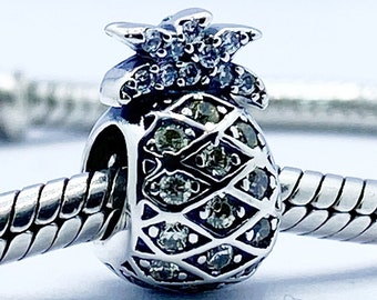 Pineapple Charm Bead Fruit Compatible With Pandora Bracelets Genuine 925 Sterling Silver And Cubic Zirconia