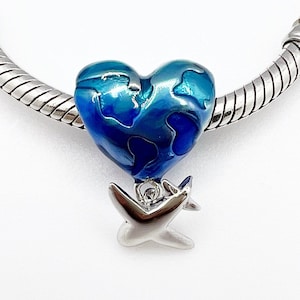 Travel Around The World Charm Bead Holiday Plane Love Heart Compatible With Pandora Bracelets Genuine 925 Sterling Silver image 1