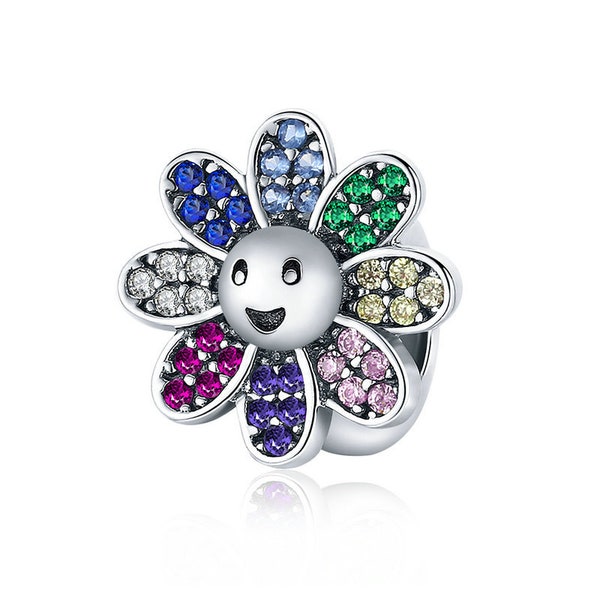 Fleur Spacer Stopper Charm Perle Heureux Tournesol Coloré Compatible Avec Les Bracelets Pandora Véritable Argent Sterling 925