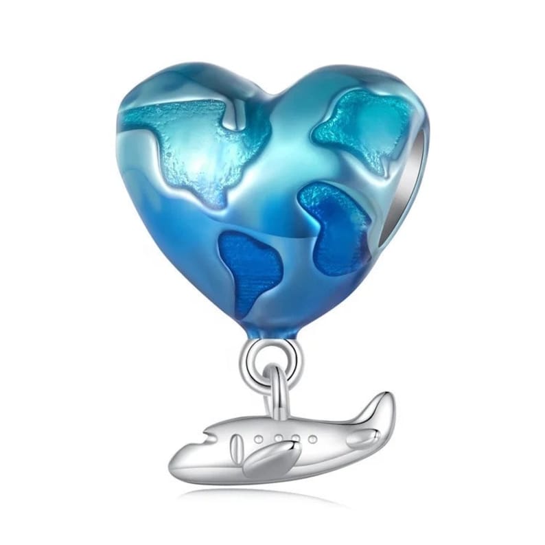 Travel Around The World Charm Bead Holiday Plane Love Heart Compatible With Pandora Bracelets Genuine 925 Sterling Silver image 4