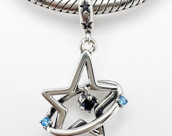 Dreamy Star Dangle Charm With Cubic Zirconia Compatible With Pandora Bracelets Genuine 925 Sterling Silver