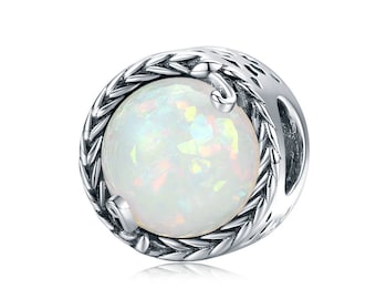 Opal With Vine Charm Bead Compatible With Pandora Bracelets Genuine 925 Sterling Silver