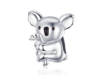 Charme ours koala tenant une branche d'animal compatible avec un bracelet Pandora en argent sterling 925 véritable