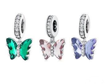 Pendentif à breloques papillon délicat, zircone cubique, cristal, compatible avec les bracelets Pandora, argent sterling 925 véritable