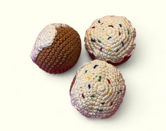 Catnip Filled Crochet Birthday Donut Holes Crinkle Ball Cat Toys - 3 Pack