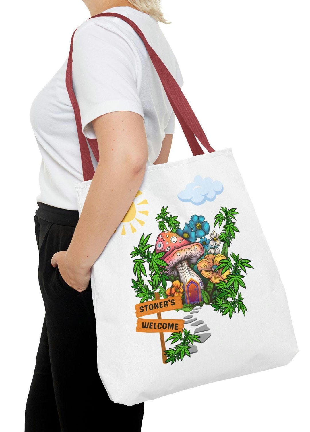 Borsa Tote In Cotone Nero, Tema Cannabis 420, Regalo Per Stoner, Libro Tela