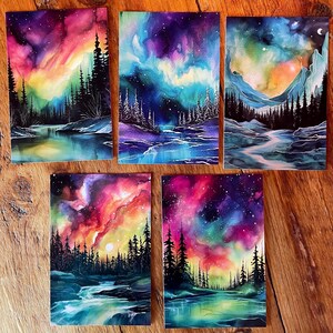 Premium Postcard Set of 5 | Aurora Borealis | Postcrossing | Postcard Swap | Postcard Art | Northern Lights | Winter Landscape