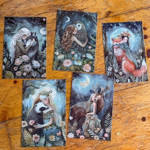 Premium Postcard Set of 5 | Animals | Postcrossing | Carte Postale | Postcard | Owl | Badger| Red Fox | Deer | Grey Wolf