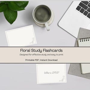 Floral Study Flashcards Printable PDF – 108 Revision Cards – Minimal Study Cards – Instant Download – Lined Grid Blank Designs