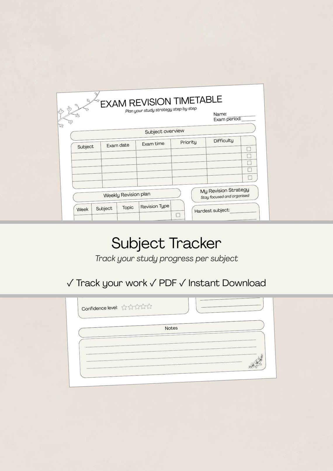 Subject Tracker Printable, Study Progress Tracker PDF, Exam Revision ...
