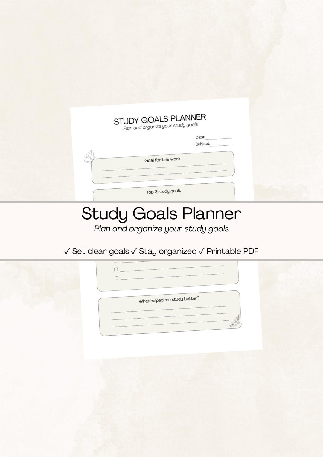 Study Goals Planner Printable, Student Goal Tracker, Study Motivation ...
