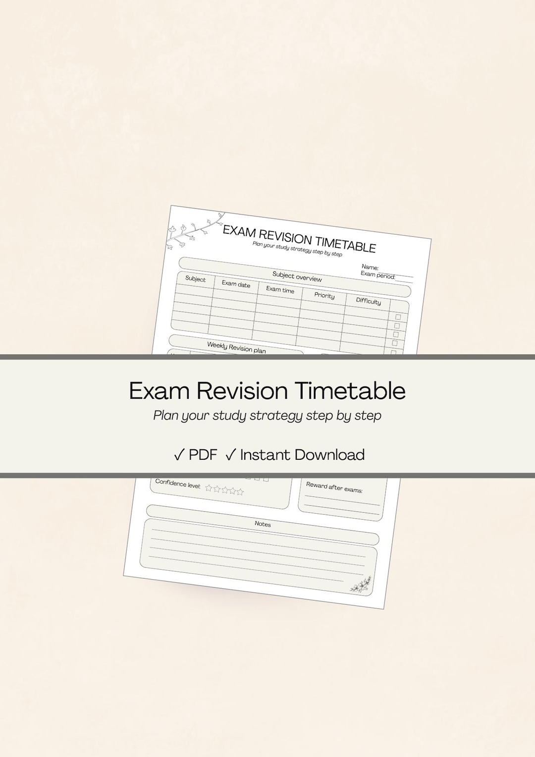 Exam Revision Timetable Printable | Study Planner PDF | Exam Study ...