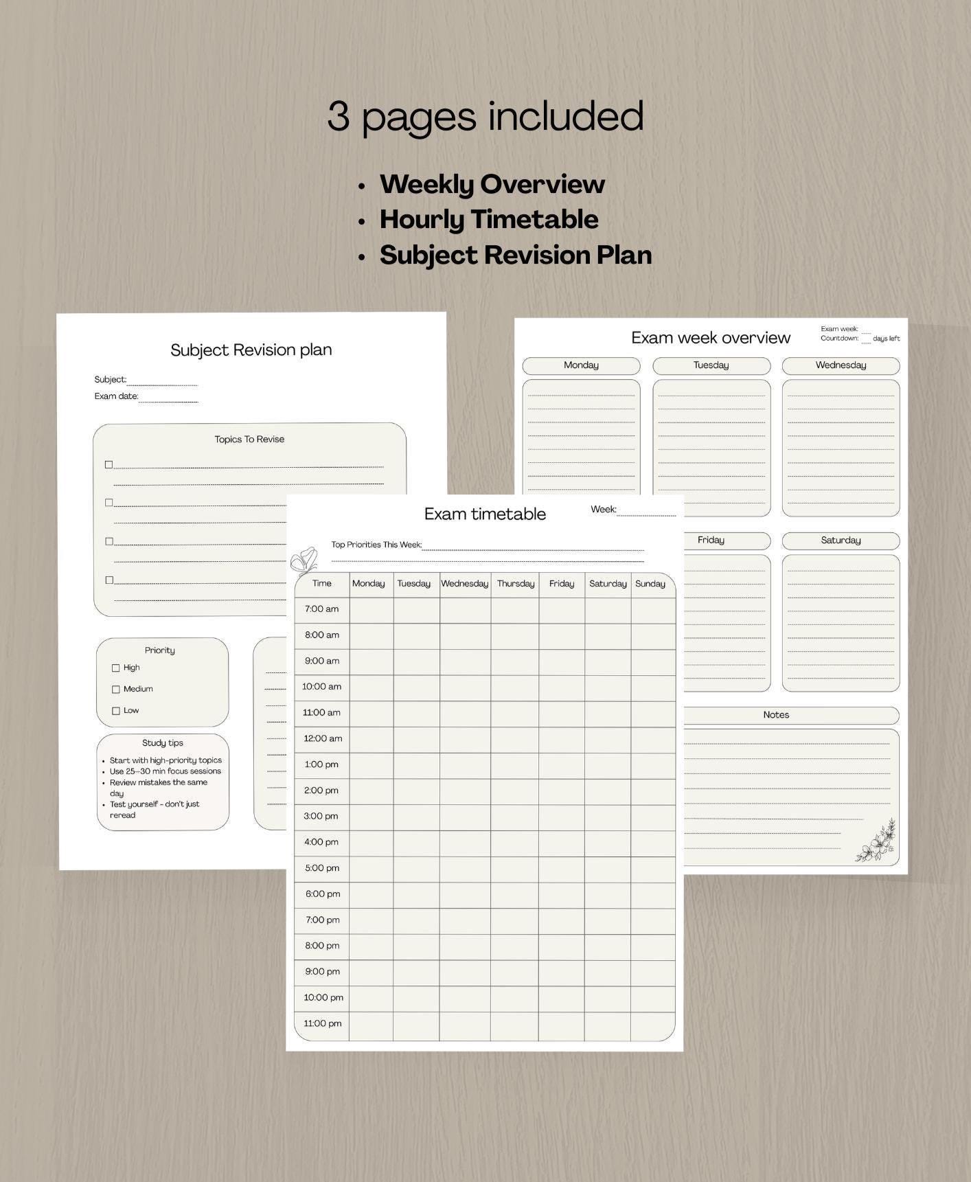 Exam Planning System Printable PDF – Revision Timetable and Study ...
