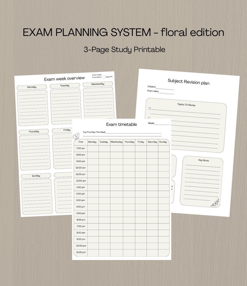 Exam Planning System Printable PDF – Revision Timetable and Study ...