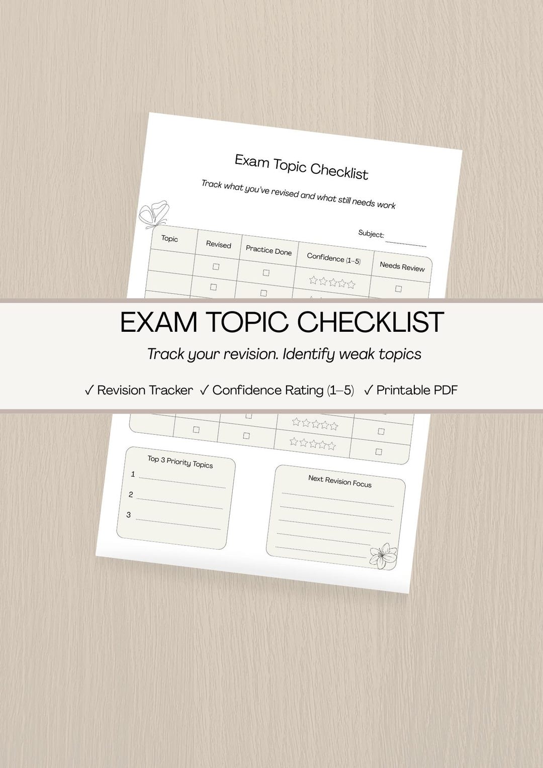 Exam Topic Checklist Printable PDF | Revision Tracker | Study Progress ...