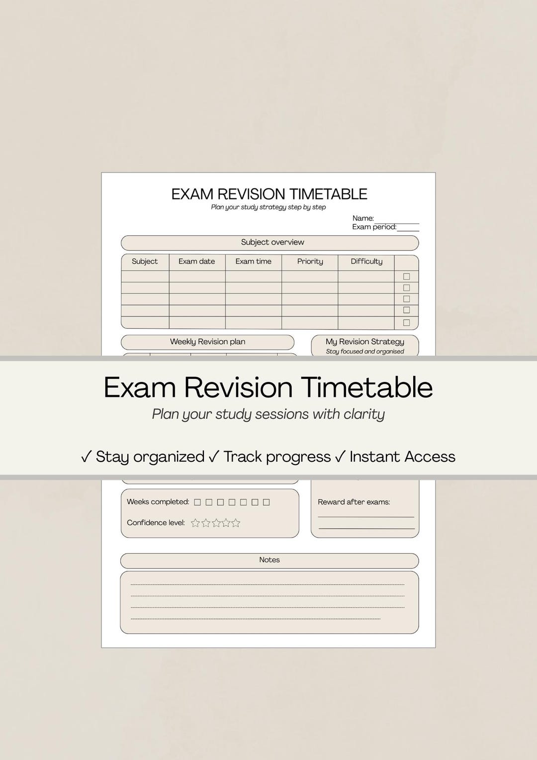 Exam Revision Timetable Printable, Study Planner PDF, Revision Schedule ...