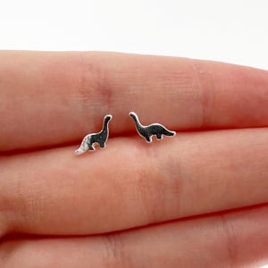 Silver Brontosaurus Dino Stud Earring, Dainty Earring, Silver Dinosaur Earring, Handmade Jewelry, Simple Silver Earrings