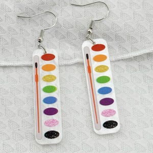 90s Nostalgia Rainbow Paint Palette Earrings, Watercolor Paint Earrings, Artist Earrings,Art Teacher Earrings, Painter Earrings, Artist Gift