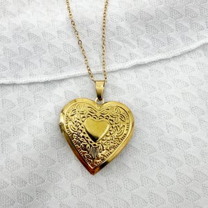 Collar con medallón de corazón, medallón de corazón grande, collar con medallón vintage, regalo para hermano, mejor amigo, regalo para ella, regalo de Navidad, acero inoxidable
