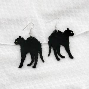 Black Cat Earrings, Black Acrylic Earrings, Earrings, Spooky Season Earrings, Cat Lover Earrings, Cute Cat Earrings, Gift For Her, Halloween