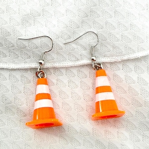 Miniature Traffic Safety Cone Earrings, Construction Traffic Cone Earrings, Fun Earrings