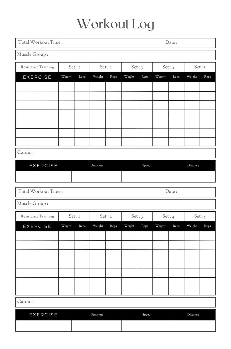 Fitness Workout Tracker Printable, Daily Exercise Planner, Weekly