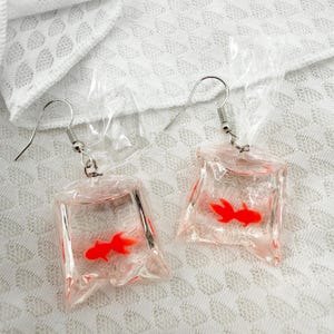 Goldfish In A Bag Earrings, Novelty Fish Earrings, Carnival Earrings, Gift For Fish Lovers, Gift For Teachers, Fun Accessories