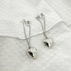 Puff Heart Charm Dangle Earrings, Silver Earrings, Romantic Coquette Jewelry, Minimalist Drop Earrings, Anniversary Gift