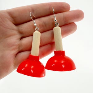 Rubber Toilet Plunger Earrings, Oversized Earrings, Novelty Earrings, Bathroom Style Novelty Gag Gift, Kitchy, Funny Earrings