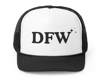 Dallas Trucker Hat, gepersonaliseerde schuimhoed, Unisex Foam Trucker Hat, stadscodes, aangepaste hoeden, Trucker hoeden, cadeau voor haar, cadeaus voor hem