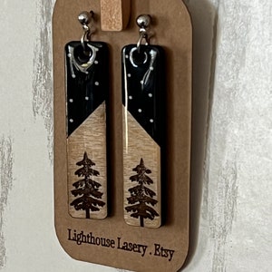 Laser cut / engraved 2” dangle tree earrings