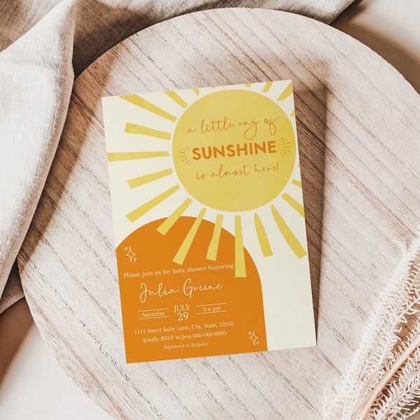 Sunshine Baby Shower Invite Editable Template A Little Ray of Sunshine Baby Shower Invitation Gender Neutral Digital Download