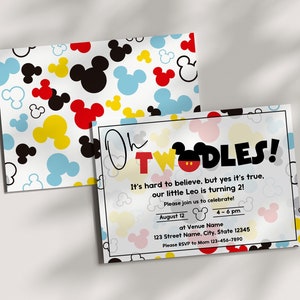 Oh Twodles Mickey Mouse 2nd Birthday Invitation Digital Download Oh Toodles Boy Birthday Editable Invite Instant Download Canva Template
